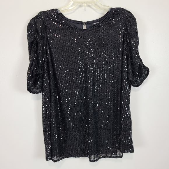 Torrid Size 1 1X Black Sequin Ruched Short Sleeve Top NWT - Picture 5 of 11